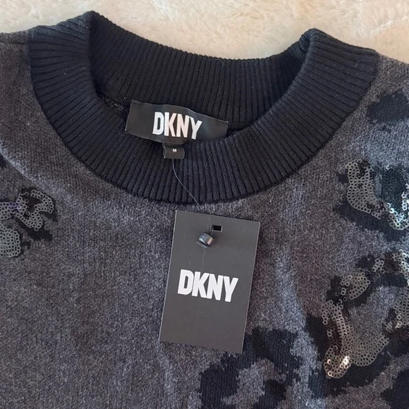 DKNY Women's Animal Print Crewneck Long Sleeve Sweater, Sequin Embellishment - Picture 9 of 15